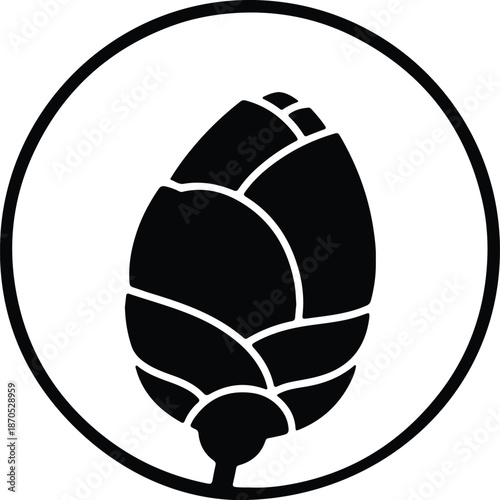 Illustration of a stylized hop cone inside a circle silhouette vector