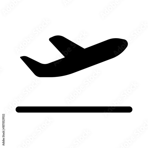 Minimalist Airplane Takeoff Icon - Black Vector Aircraft and Runway Flight Symbol