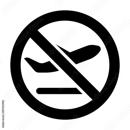 Restricted Flight Zone Icon - Black Vector No Landing Sign and Aviation Prohibition Symbol