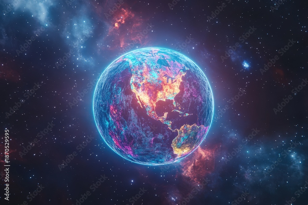 Obraz premium Vibrant glowing earth in outer space.