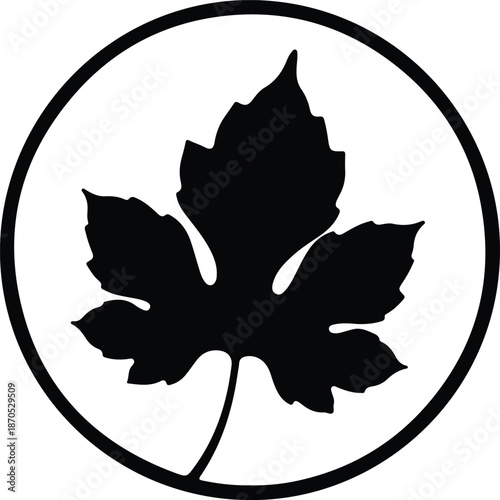 Illustration simple black grape vine leaf in circle logo silhouette vector