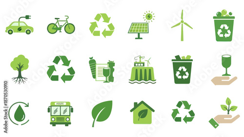 Collection of Green Eco Friendly Icons.