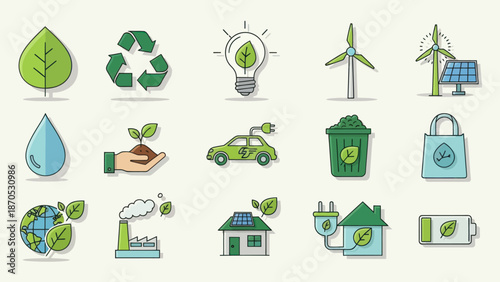 Sustainable Living Icons Set for Eco Friendly.