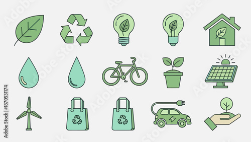 Eco Friendly Green Icons for Sustainability.