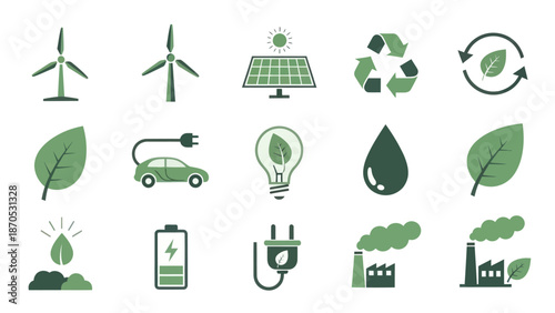 Sustainable Energy Icons and Green Symbols.