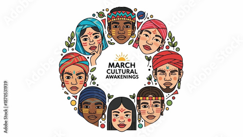 Diverse cultural representations illustration featuring multicultural people in traditional attire