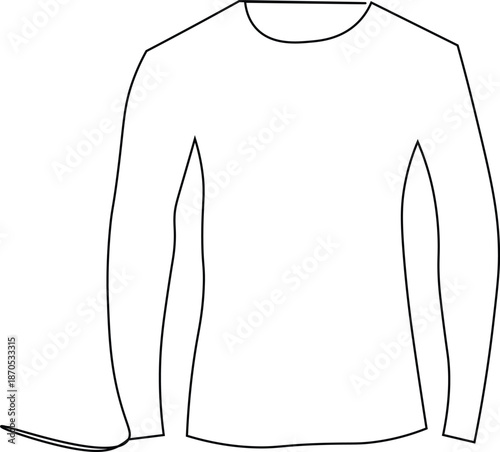 Long sleeve t-shirt line art icon. Minimalist vector illustration of crew neck top outline for fashion design isolated on white background.