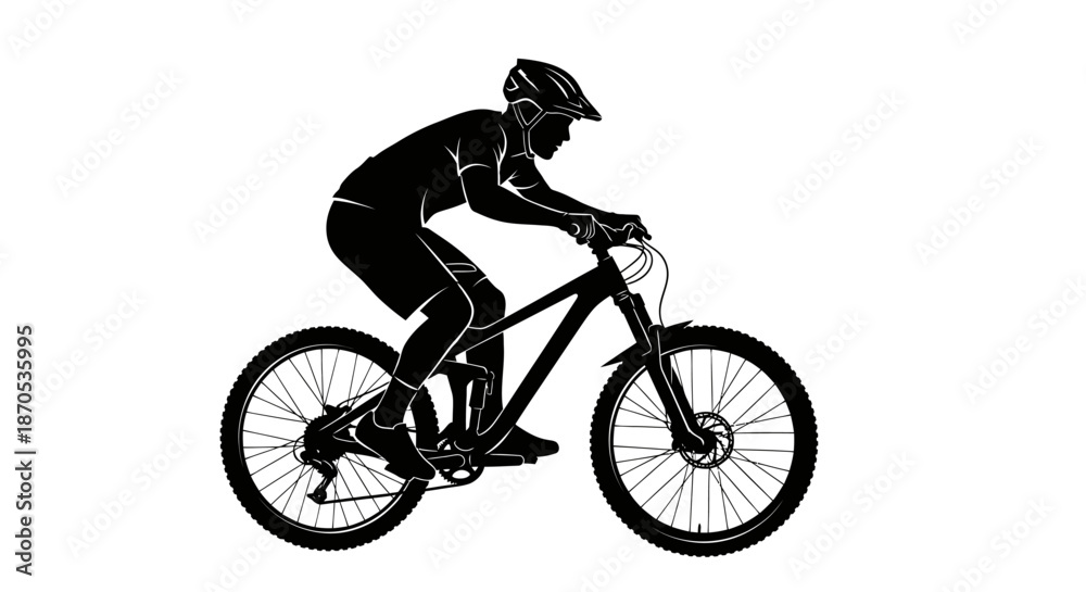Fototapeta premium Professional cyclist riding mountain bike with helmet