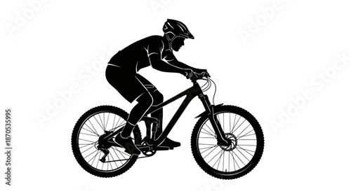 Professional cyclist riding mountain bike with helmet