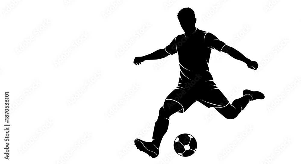 Fototapeta premium Dynamic soccer player kicking ball in motion silhouette
