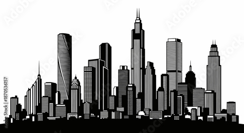 Modern city skyline with sleek skyscrapers and urban landscape