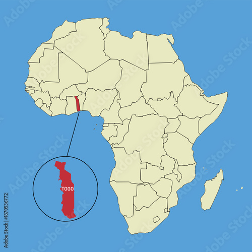 Vector map of Togo, silhouette illustration of vector map isolated on map of Africa. African continent state