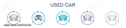 Used Car Element For Design Graphic - Multi Styles. Vector Illustration Of Two Colored And Black. Multiple Icons Designs Can Be Used For Mobile, Ui, Web 
