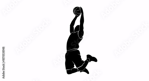 Dynamic basketball player jumping to score in mid-air