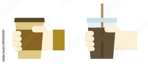 テイクアウト用のコーヒーカップを持つ手