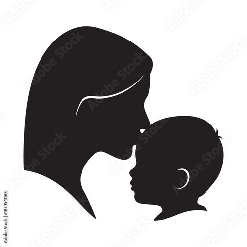 Silhouette of a mother tenderly kissing her child symbolizing love and affection between parent and child