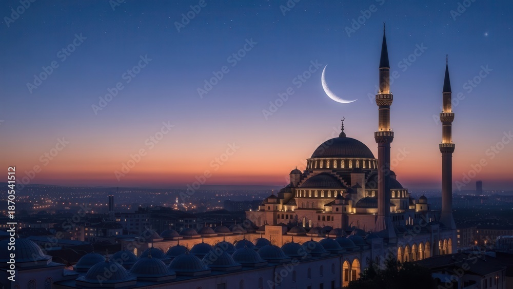 Fototapeta premium Mosque Crescent Moon Twilight