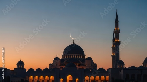Mosque Sunset Crescent Moon