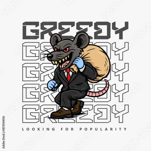 Rat Mascot in Suit Carrying Sack Vector Illustration