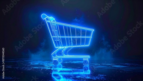 Neon Shopping Cart - A Futuristic Retail Concept with Blue Glow.