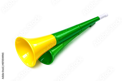 High-quality 3D visualization of a vuvuzela trumpet, illustrated with realistic detail.