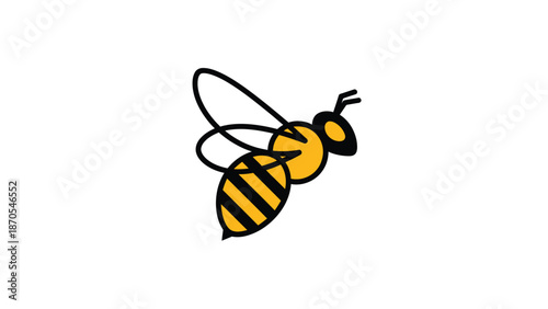 A simple and elegant illustration of a flying bee with yellow and black stripes.