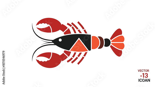 Colorful lobster illustration with red claws and tail, black body, and white background.