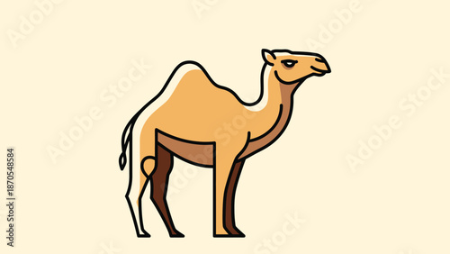 Cartoon camel illustration standing proudly with a detailed outline and design.