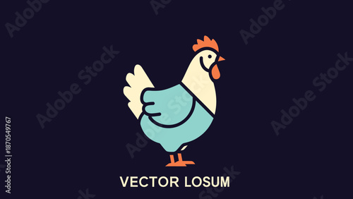 Colorful cartoon chicken illustration on a dark background, vector art design.