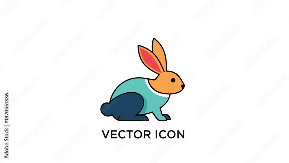Fototapeta premium Colorful rabbit vector icon with orange and blue colors, simple design.