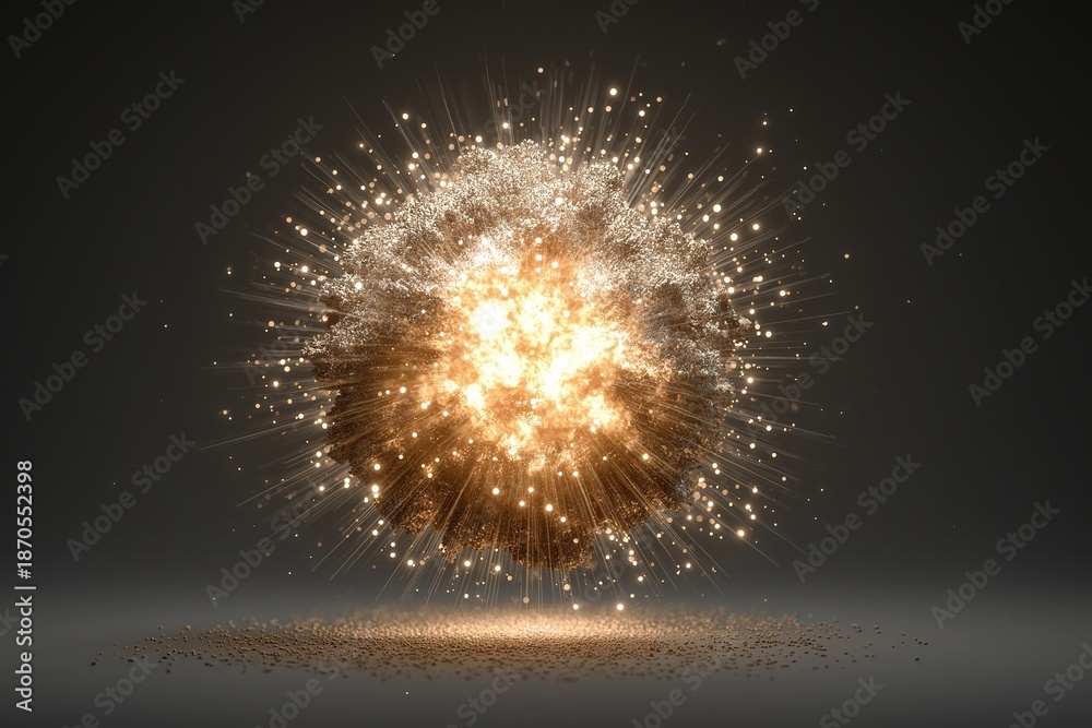 Fototapeta premium Explosion of glowing particles in dark space