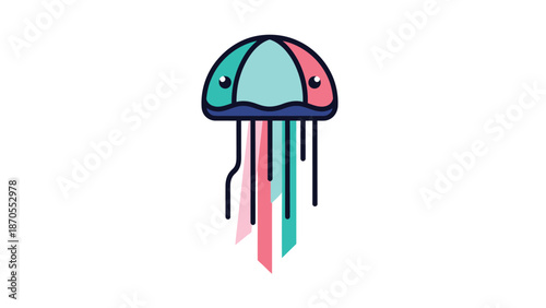 Cute cartoon jellyfish illustration with vibrant colors and playful design on white background.