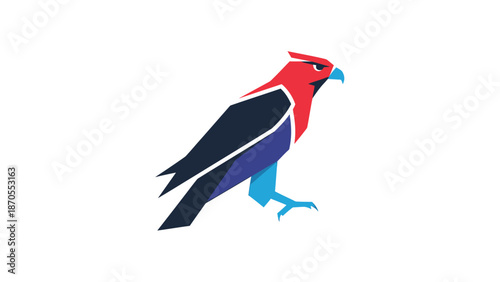 Geometric bird illustration with vibrant colors and sharp angles, modern design.