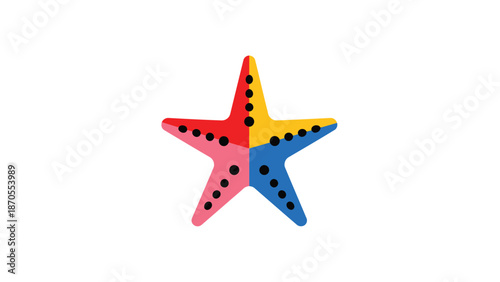 Colorful starfish with vibrant hues and distinct segments against white background.
