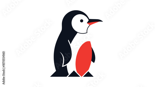 Simple penguin illustration with a red belly and a black body, standing upright.