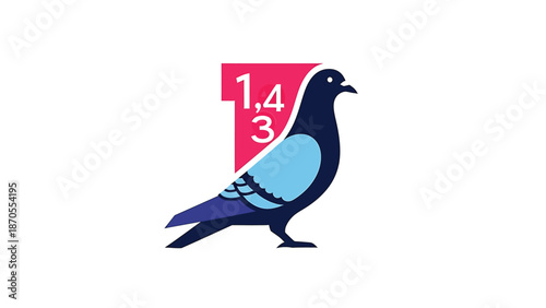Elegant pigeon illustration with a unique design and the numbers 1, 4, and 3 on its back.