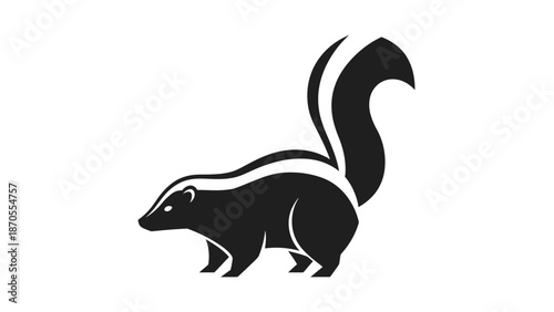 Striking monochrome image of a skunk showcasing its distinctive markings and posture.