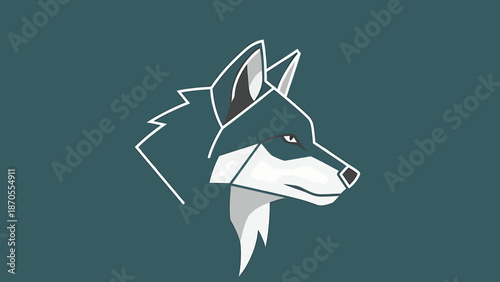Geometric wolf head illustration with sharp lines and a serious expression, minimalist design.