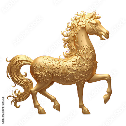 Fire Horse of Prosperity – Chinese New Year Zodiac Horse Illustration in Red and Gold, transparent background