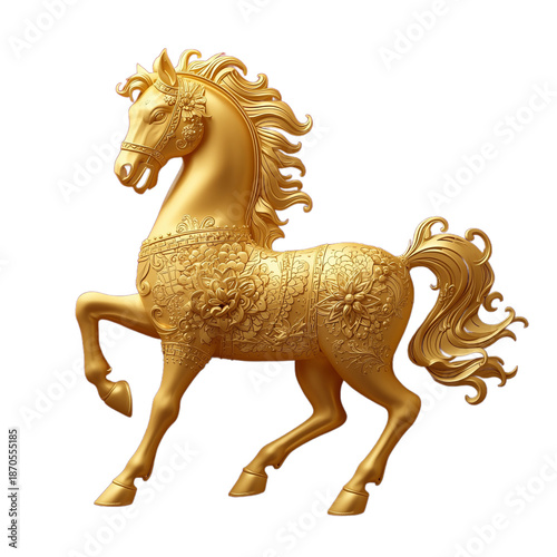 Fire Horse of Prosperity – Chinese New Year Zodiac Horse Illustration in Red and Gold, transparent background