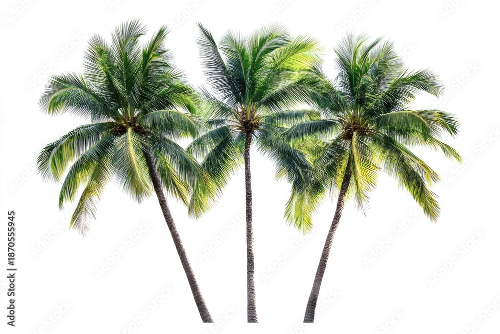Obraz premium Three vibrant palm trees against a white background