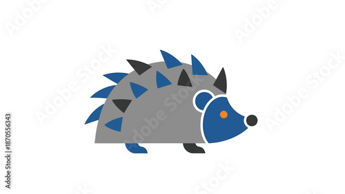 Stylized hedgehog illustration with blue and gray geometric shapes on white background.