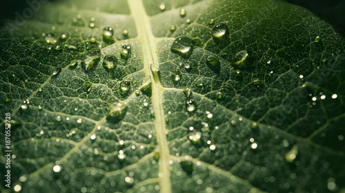 Dew drop leaf vein texture water dew drops on green leaf vein closeup natural texture fresh moisture