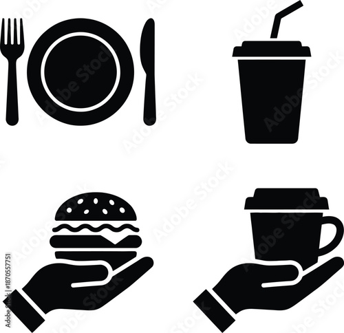 Collection of food and drink icons for fast food and dining