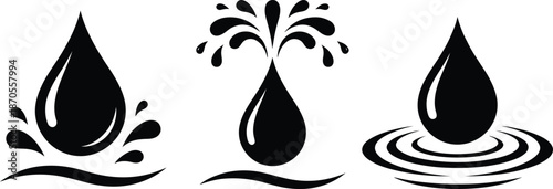 Water drop icons with splashes and ripples
