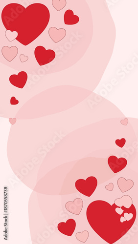 Red and Pink Hearts Falling Downwards in a Romantic Pattern.