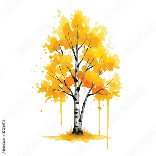 Autumn tree vector illustration with colorful orange and yellow leaves on a white background