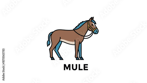 A detailed illustration of a mule standing proudly with its harness on display.