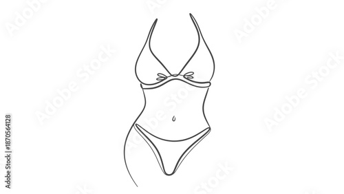 Minimalist bikini line art drawing, feminine silhouette, summer beach wear, fashion sketch