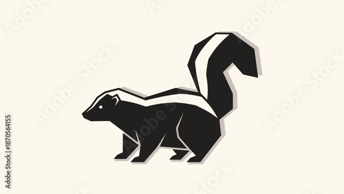 A striking black and white skunk illustration with a distinctive striped pattern.